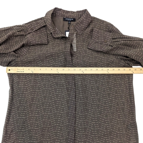 Lafayette 148 Silk Button Up Shirt NEW Womens Medium Brown Sheer Career Blouse - Picture 9 of 11